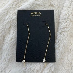 Aqua Sterling Silver Dangling Threader Earrings (Gold Tone)